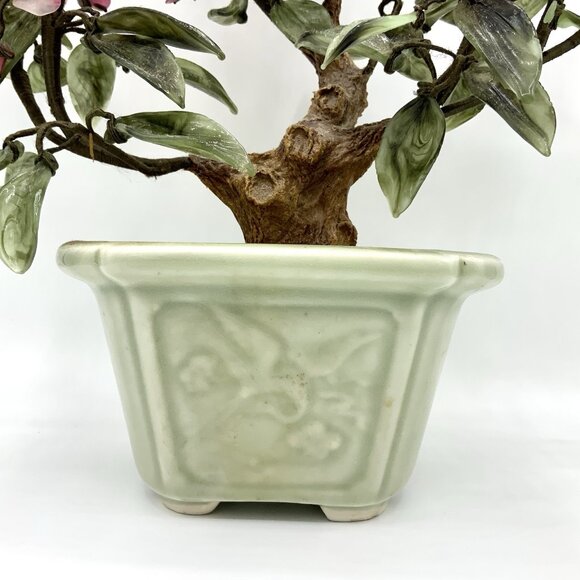Pink Cherry Blossom Jade? Glass Bonsai Tree Vintage In Pot 15” Wide x 14" Tall - Picture 5 of 16